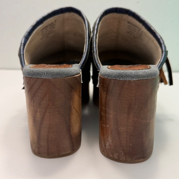 Freebird Woodstock Blue Croc Embossed Leather Wood Platform Clogs 7 Festival - Picture 5 of 10